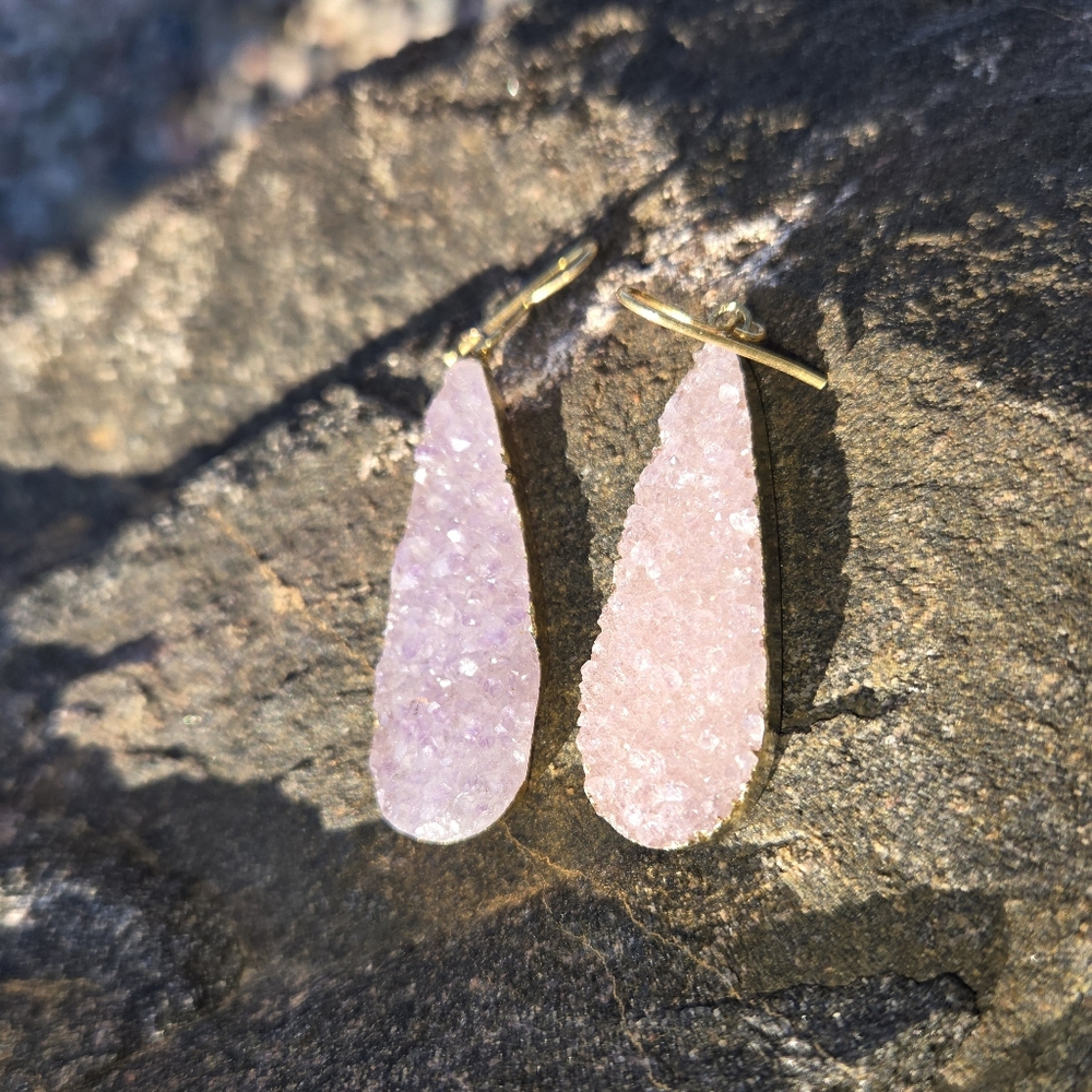 Large Pink Druzy Teardrop Earrings